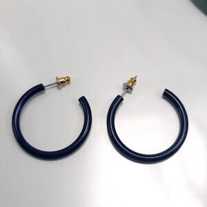 Navy Blue Open Hoop Earrings, Minimalist Modern Fashion Jewelry for Women